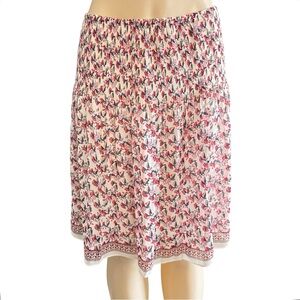 Max Studio White Pink Ditsy Floral Pleated Short Skirt XS‎ Boho Cottagecore NWOT